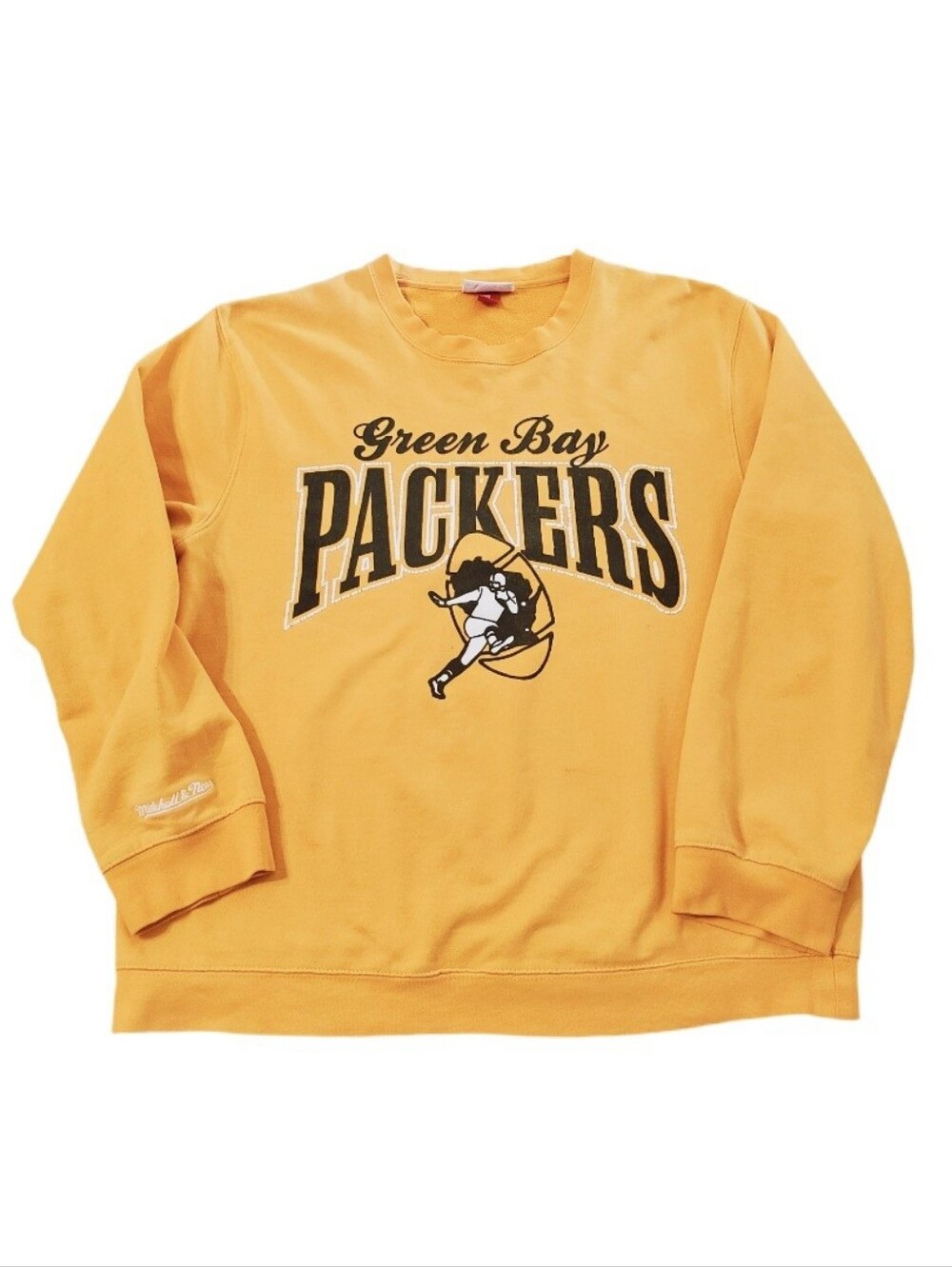 Mitchell & Ness Men's Yellow Vintage Green Bay Packers Crew Sweatshirt‎ XL